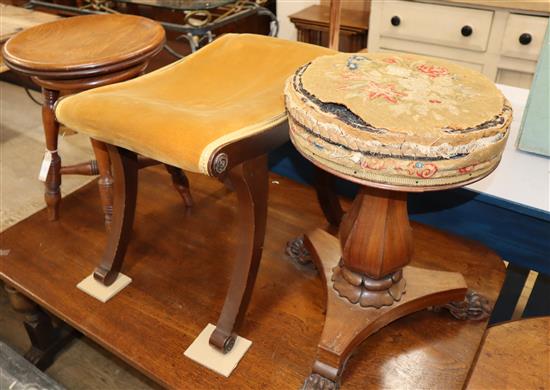 Two Victorian adjustable music stools and a dressing stool